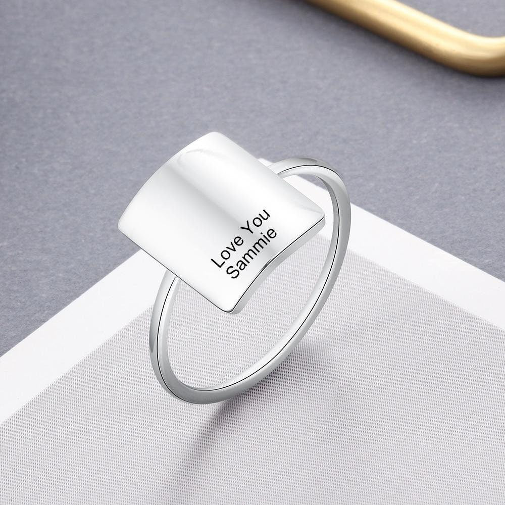 Personalized Jewelry Gold Color Stainless Steel Engraved Rings for Women Customized Square Ring OL Ladies Jewelry Customized Rings