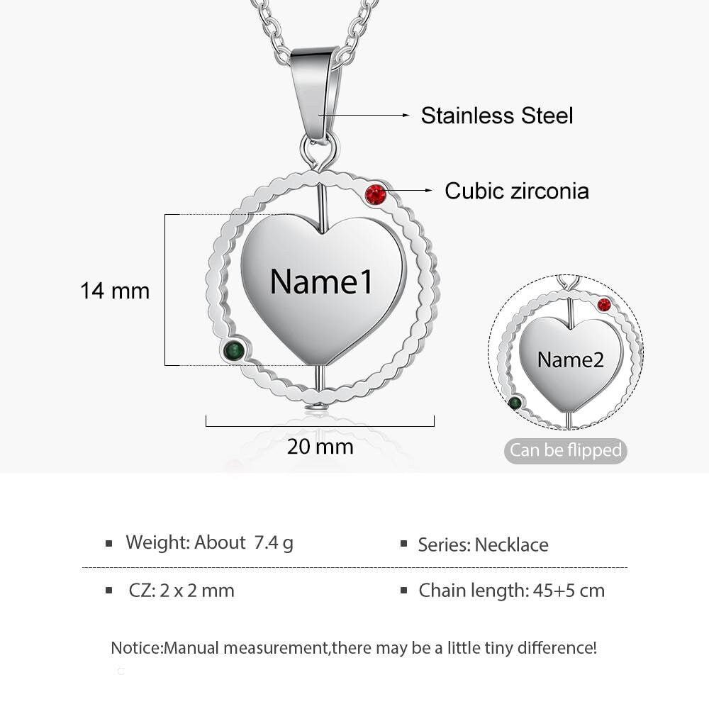 Personalized Rotatable Heart Necklace Custom Birthstone Name Engraved Pendant Jewelry Couple Anniversary Gifts Customized Necklaces