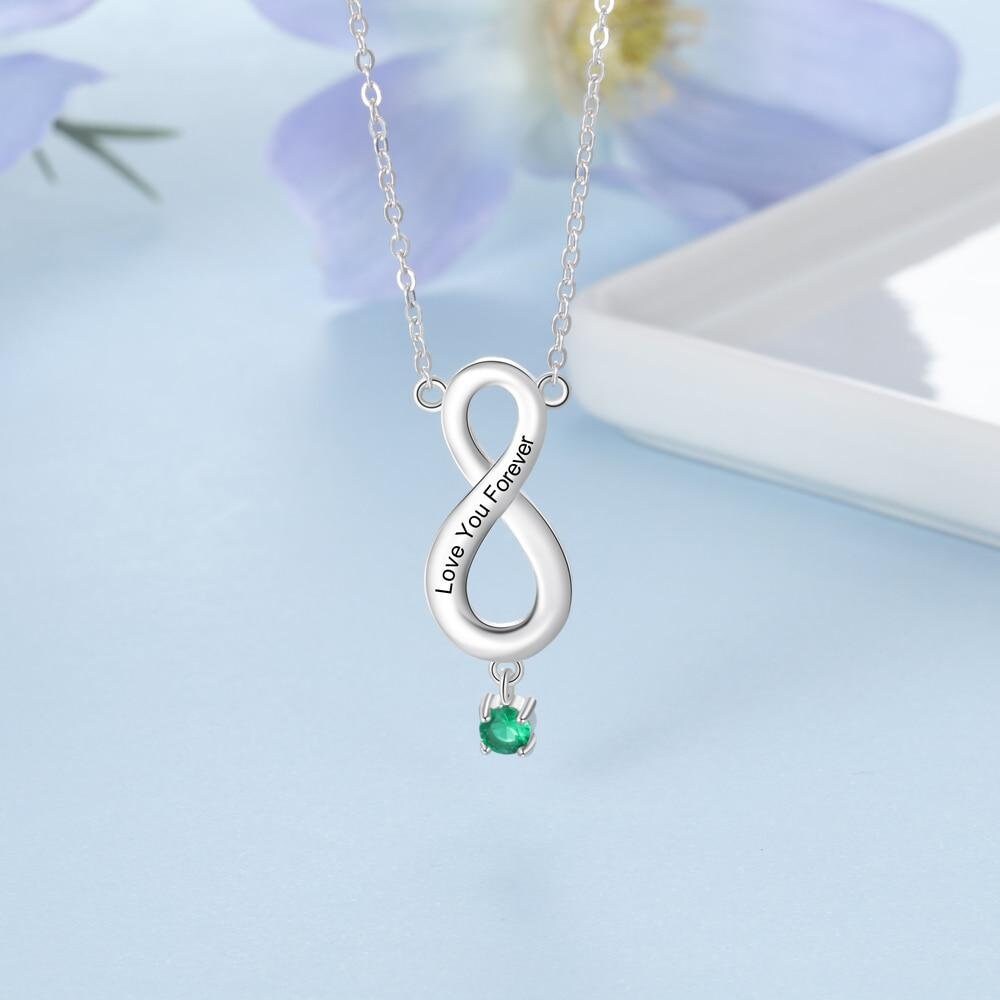 Personalized Engraved Infinity Love Necklace for Women Customized Birthstone Pendant Jewelry Unique Gift for Her Customized Necklaces