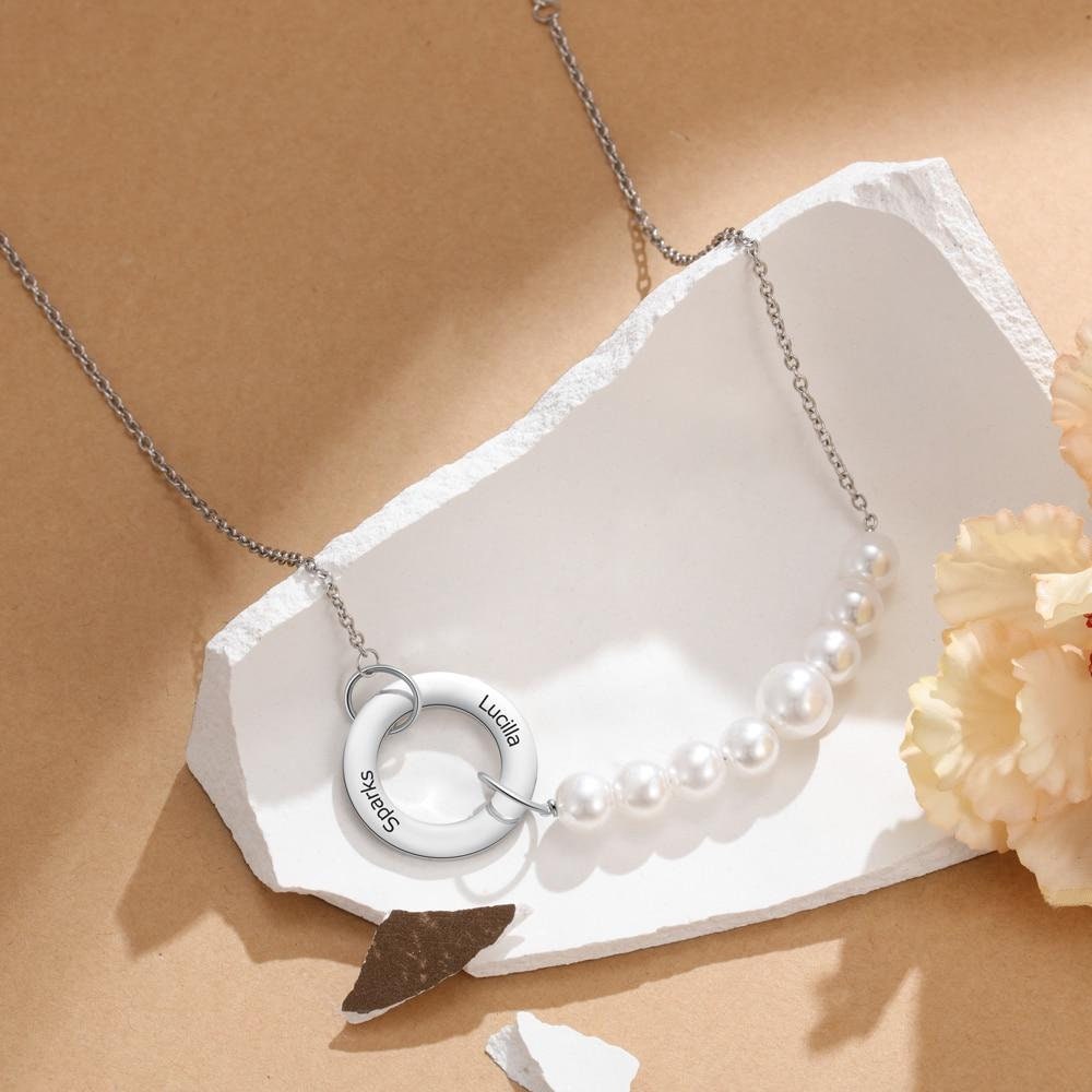 Personalized Name Engraving Simulated Pearl Circle Necklace Customized Chain Necklaces for Women New Christmas Gifts Customized Necklaces