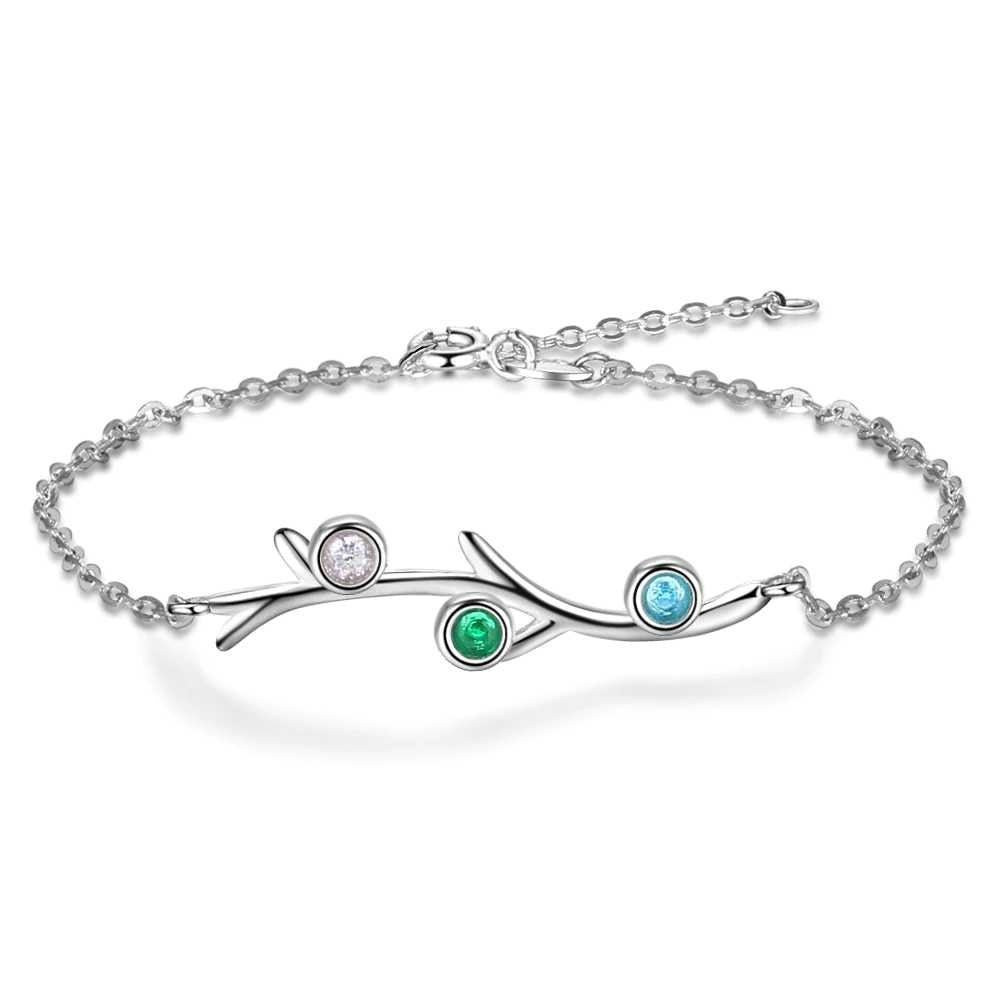 Customized 3 Birthstones Bracelets for Women Branch Bracelets & Bangles Personalized Gift Wedding Jewelry Customized Bracelets
