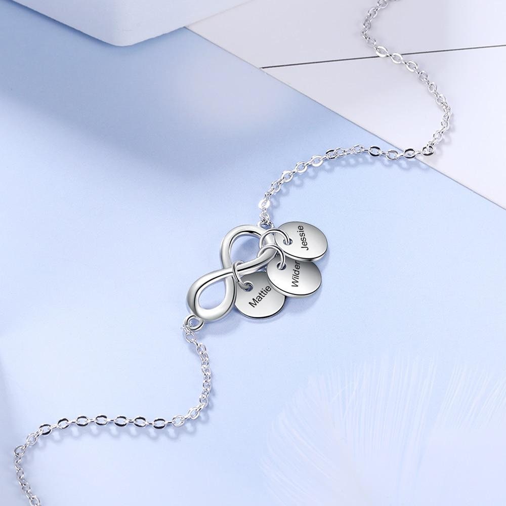 Personalized Name Tag Charm Bracelets for Women Custom Engraved Infinity Bracelets Gift for Mother Anniversary Gifts Customized Bracelets
