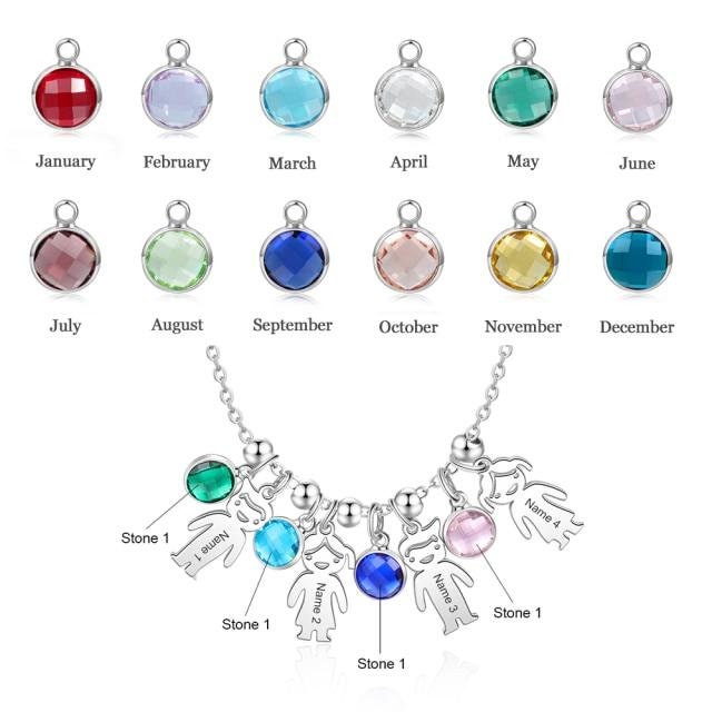 Personalized Boy Girl Pendant Necklace with Birthstone Stainless Steel Customize Engraved Kids Name Necklaces for Women Customized Necklaces