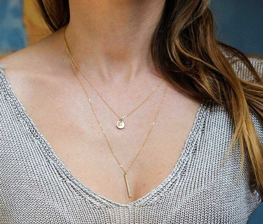 2 pcs Necklace, Layered Necklace, Necklace Set Bar, Pendant Necklace, Women Jewelry, Necklace for Women, Trendy Jewelry, Gold Necklace,