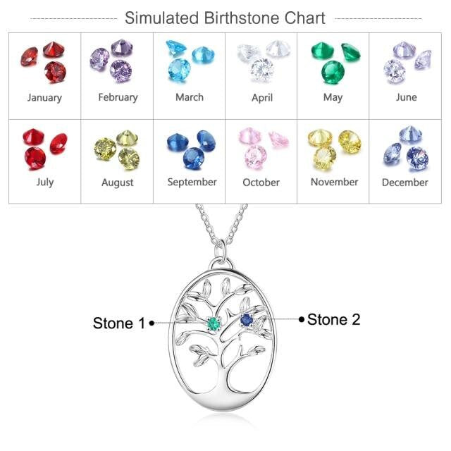 Personalized Tree of Life Pendant Necklace for Women Customized 2-5 Birthstones Inlaid Jewelry Gifts for Mothers Girls Customized Necklaces