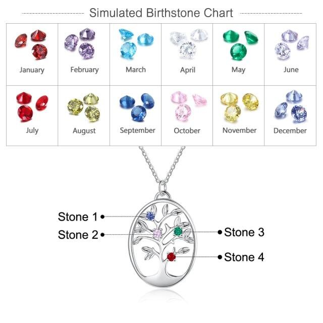 Personalized Tree of Life Pendant Necklace for Women Customized 2-5 Birthstones Inlaid Jewelry Gifts for Mothers Girls Customized Necklaces