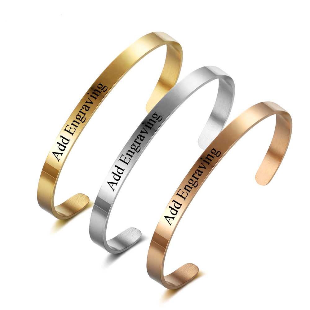 5mm Personalized ID Bangles Engrave Name Promise Stainless Steel Women Cuff Bracelets & Bangles Name Engraving Bangle