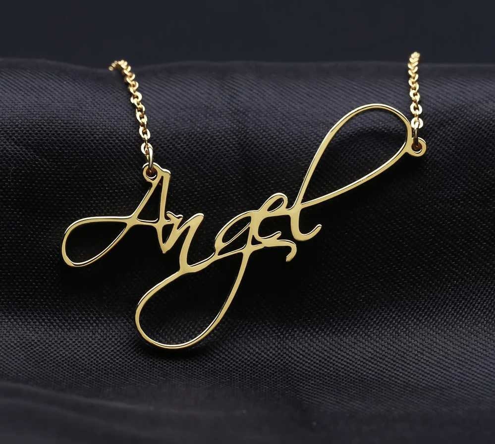 Customized Name Necklace Personalized Nameplate Name Necklaces Pendants Cursive Handwriting Stainless Steel Chain For Women Gift Customized