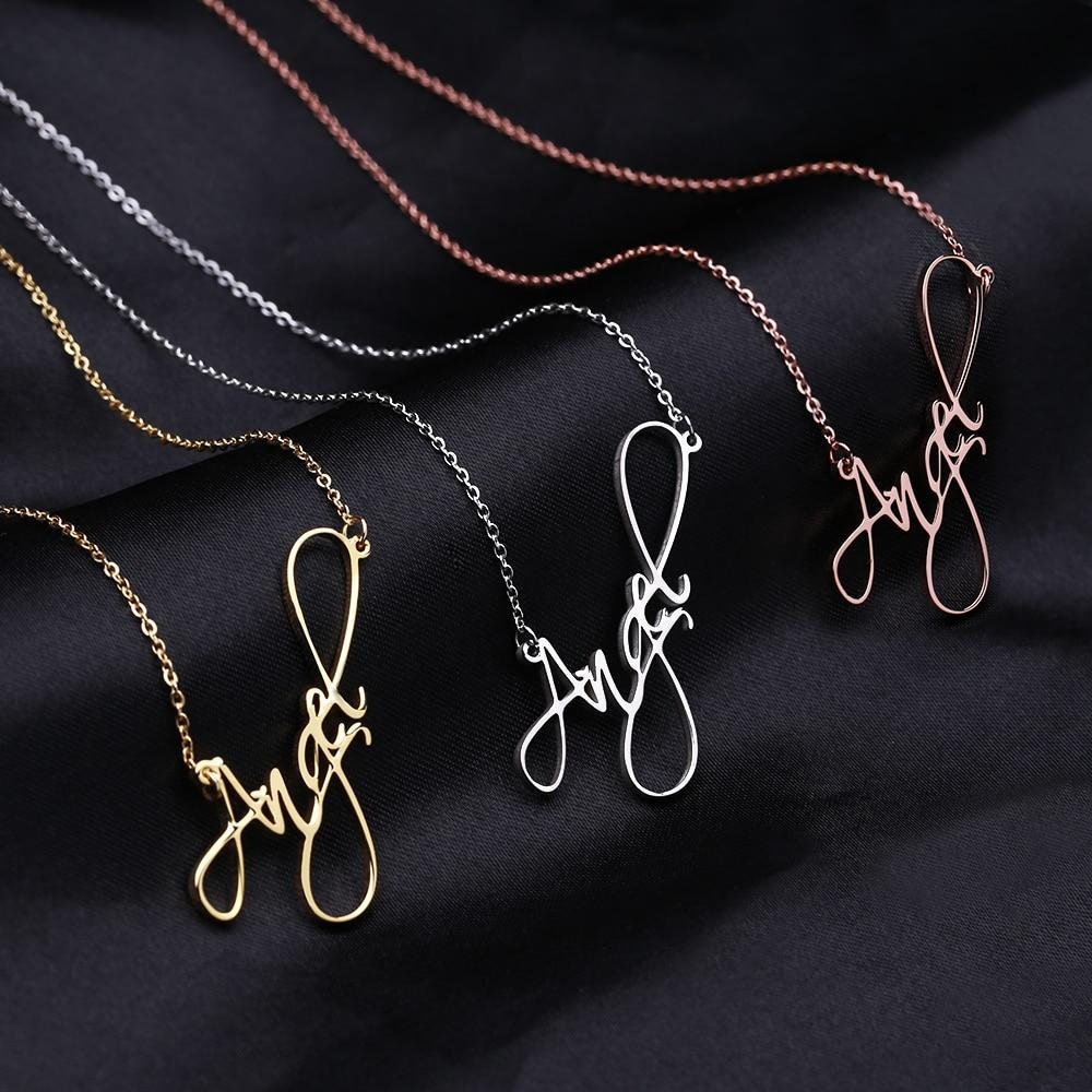Customized Name Necklace Personalized Nameplate Name Necklaces Pendants Cursive Handwriting Stainless Steel Chain For Women Gift Customized