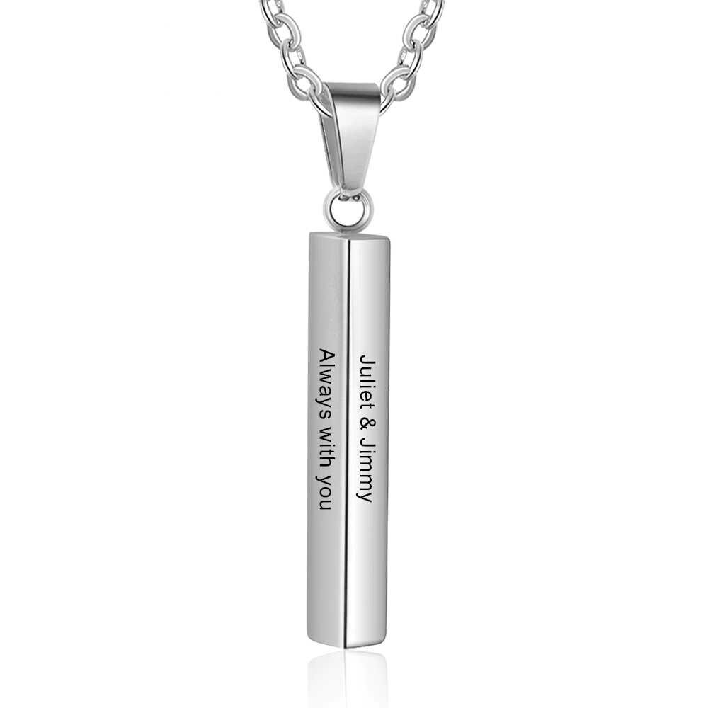 Customized Vertical Bar Necklaces for Men Personalized Stainless Steel 3 Sides Engraved Pendant Necklaces Fathers Gifts Customized Necklaces