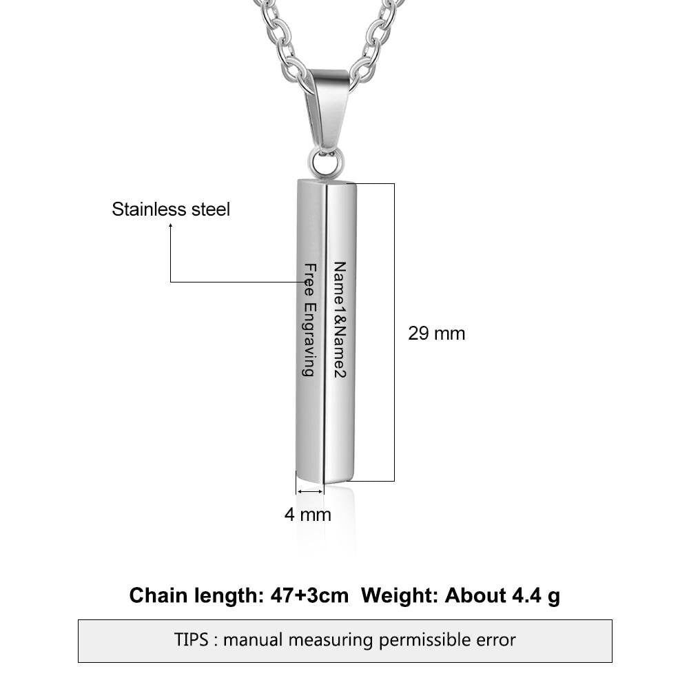 Customized Vertical Bar Necklaces for Men Personalized Stainless Steel 3 Sides Engraved Pendant Necklaces Fathers Gifts Customized Necklaces