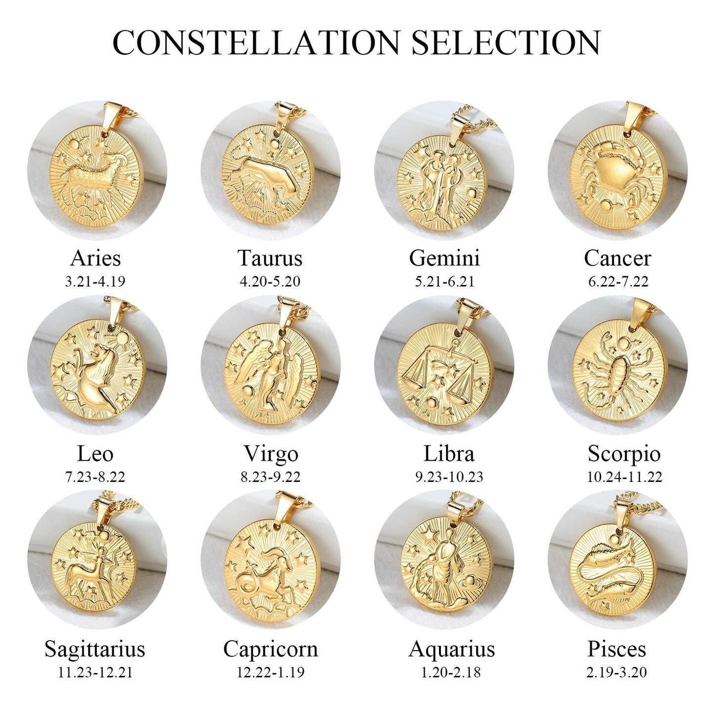 12 Zodiac Sign Constellations Necklaces For Women Fashion Gold Stainless Steel Jewelry Birthday Gifts Customized Necklaces