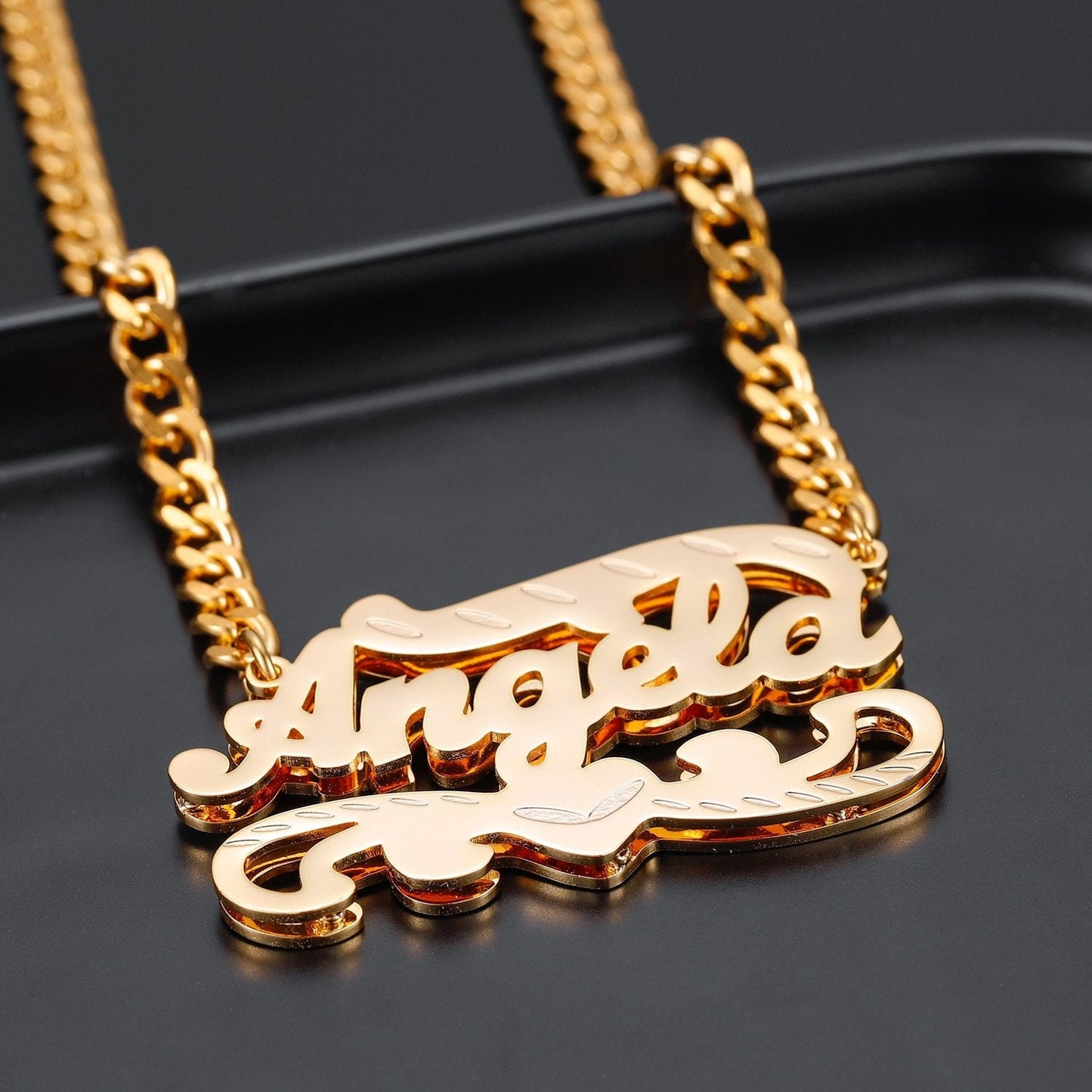 3D Double layer Gold Plated Personalized Name Necklace Customized Stainless Steel Pendant For Women Jewelry Birthday Gifts Customized