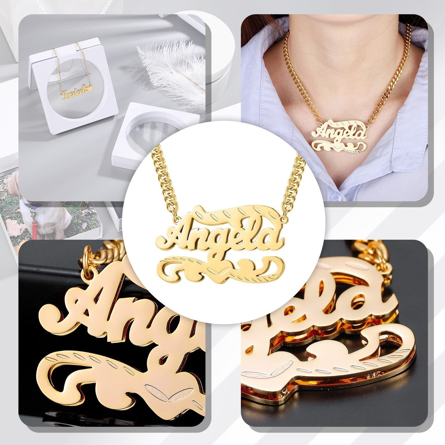 3D Double layer Gold Plated Personalized Name Necklace Customized Stainless Steel Pendant For Women Jewelry Birthday Gifts Customized