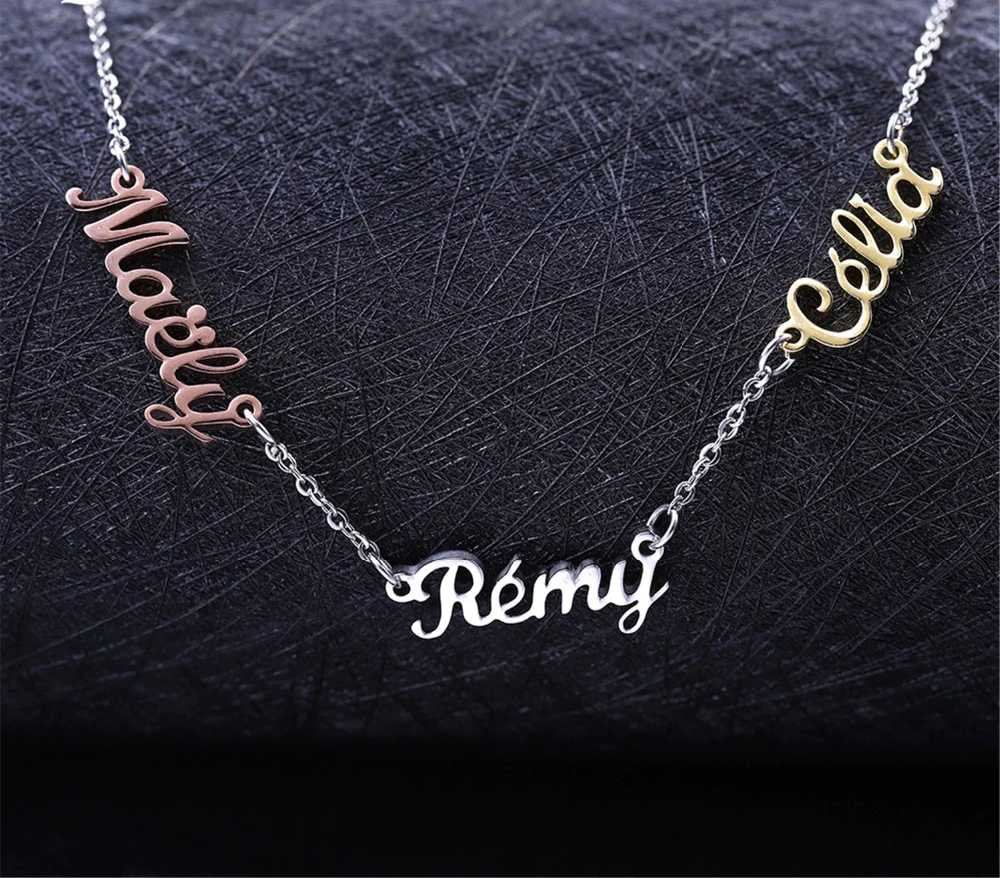 Three Names Custom Necklace Different Color Stainless Steel Pendants Statement Personalized Choker For Women Silver Jewelry Customized