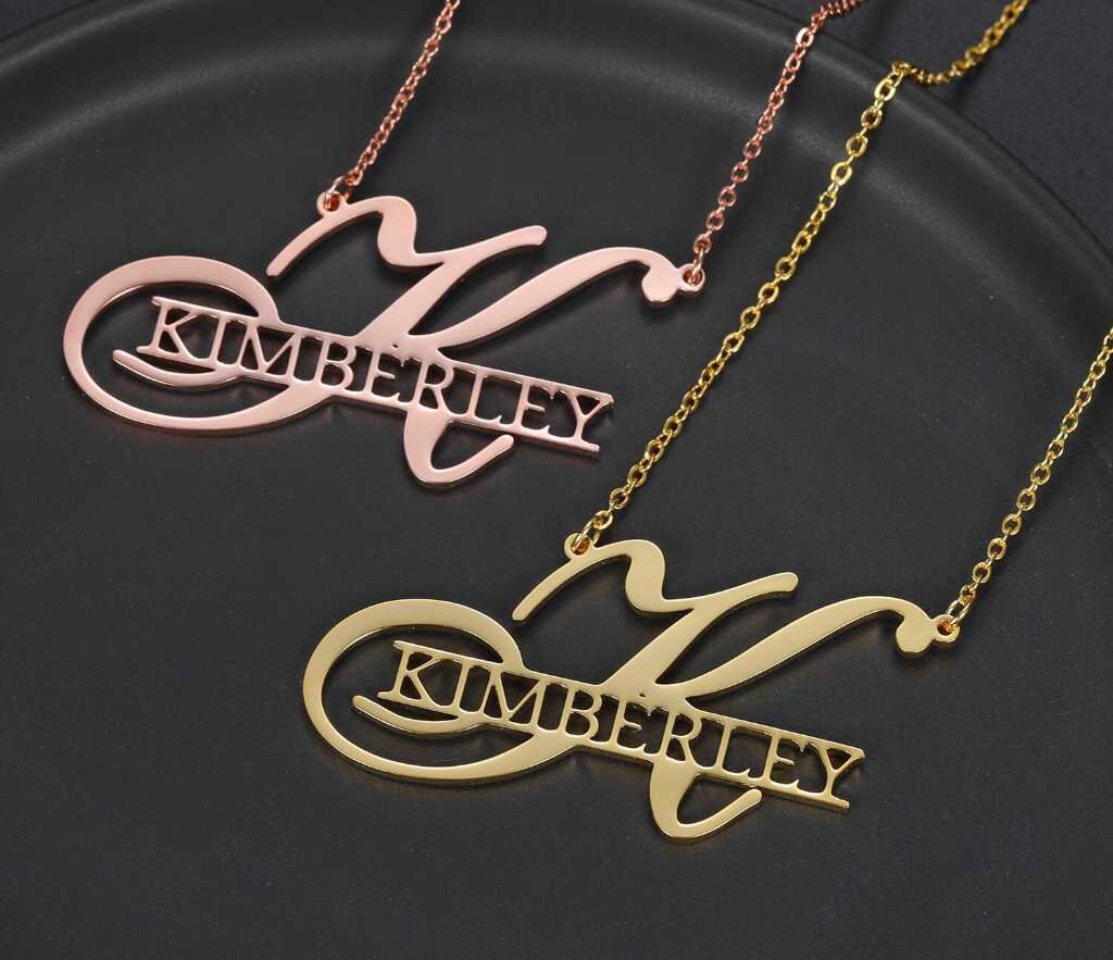 Unique Style Personalized Name Necklaces Pendants Customized Jewelry Big First Letters Nameplate Choker Necklace For Women Gifts Customized