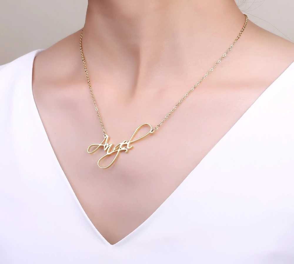 Customized Name Necklace Personalized Nameplate Name Necklaces Pendants Cursive Handwriting Stainless Steel Chain For Women Gift Customized