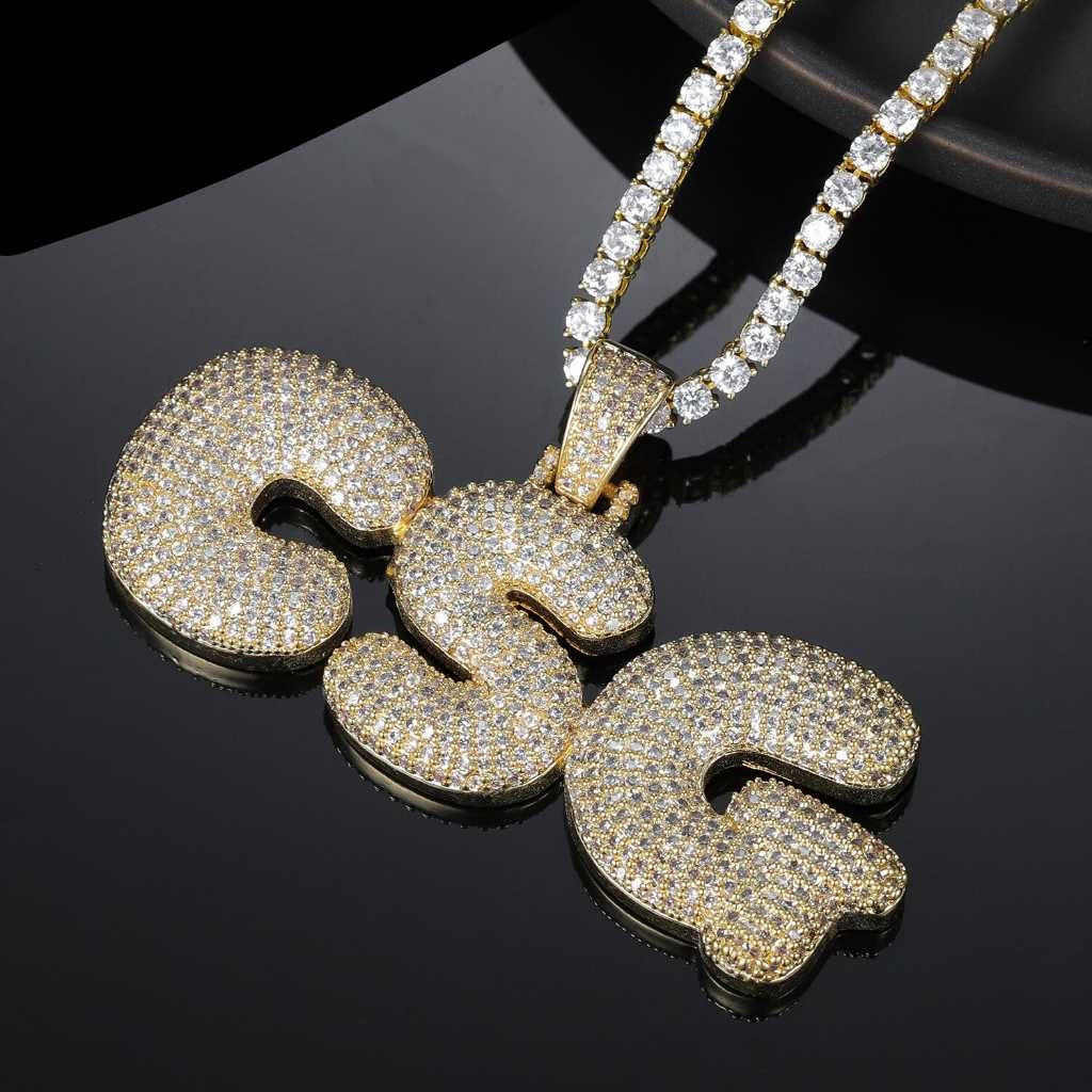 Customized Name Bubble Letters Chain Pendants Necklaces Men's Zirconia Hip Hop Jewelry With 4MM Gold Tennis Chain Iced out Chain Customized