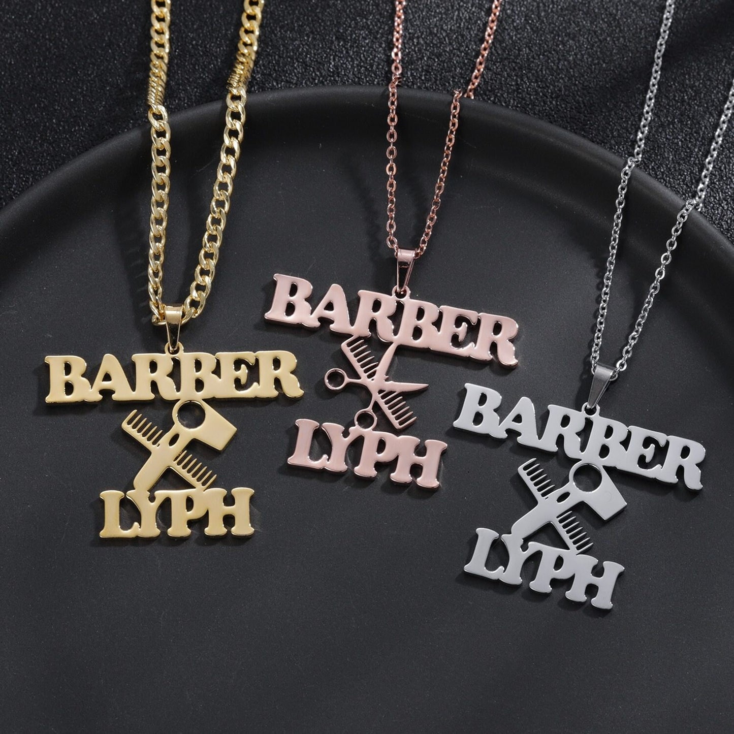 Personalized Charm Scissors Symbol Name Necklace Stainless Steel Custom Name Nameplate Necklaces Jewelry Gift For Women Men Customized