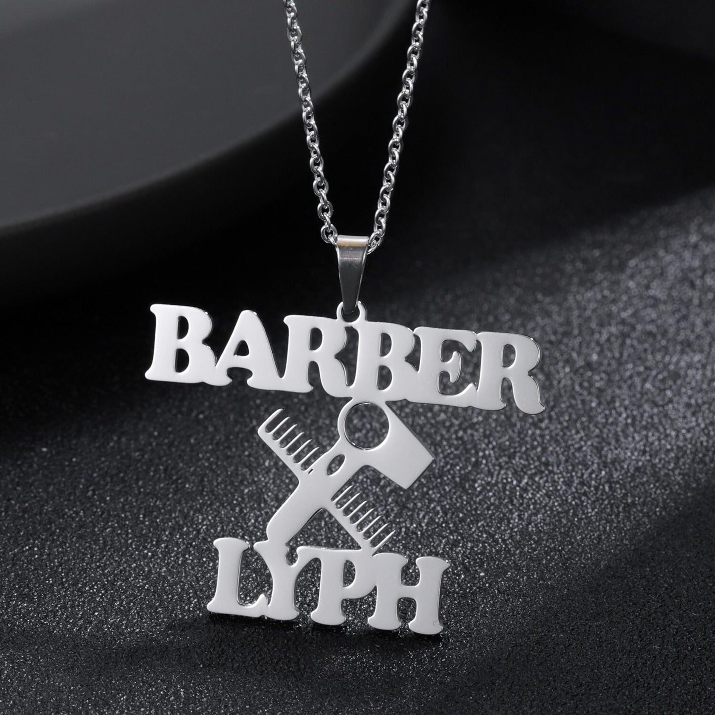 Personalized Charm Scissors Symbol Name Necklace Stainless Steel Custom Name Nameplate Necklaces Jewelry Gift For Women Men Customized
