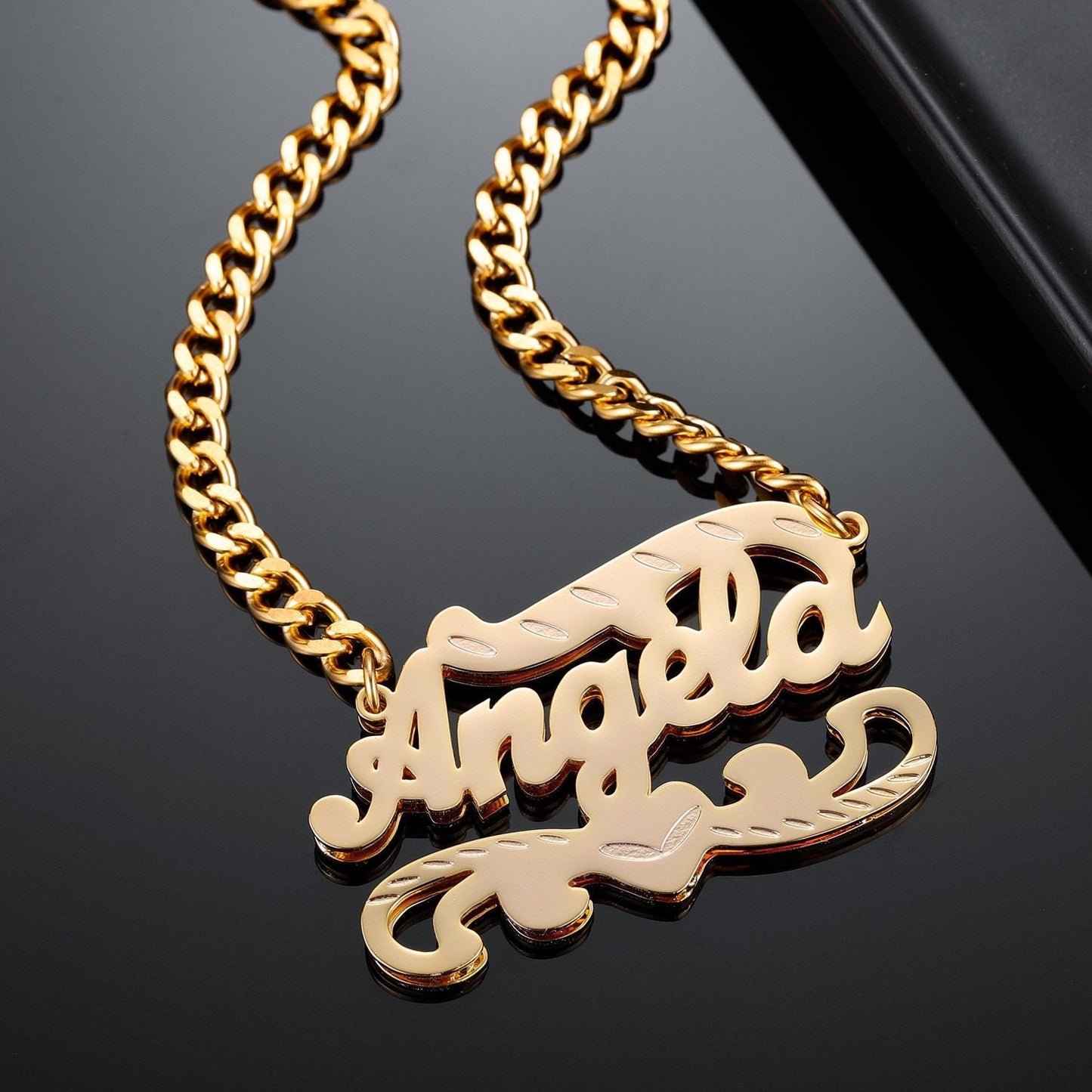 3D Double layer Gold Plated Personalized Name Necklace Customized Stainless Steel Pendant For Women Jewelry Birthday Gifts Customized