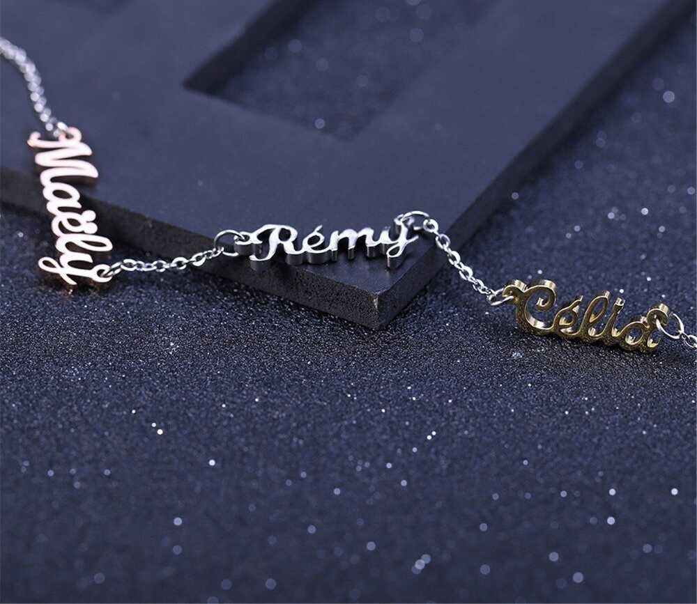 Three Names Custom Necklace Different Color Stainless Steel Pendants Statement Personalized Choker For Women Silver Jewelry Customized