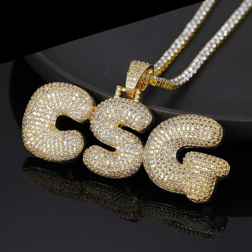 Customized Name Bubble Letters Chain Pendants Necklaces Men's Zirconia Hip Hop Jewelry With 4MM Gold Tennis Chain Iced out Chain Customized