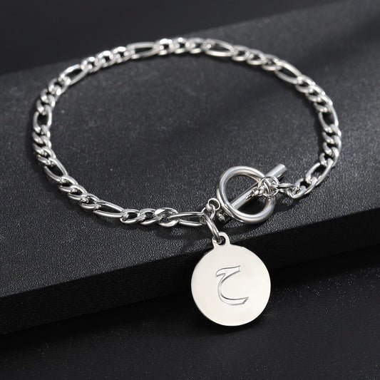 Arabic Initial Letter Bracelet For Women Gold Choker Chain Personalized Coin Pendant Necklace Stainless Steel Jewelry Gift Customized