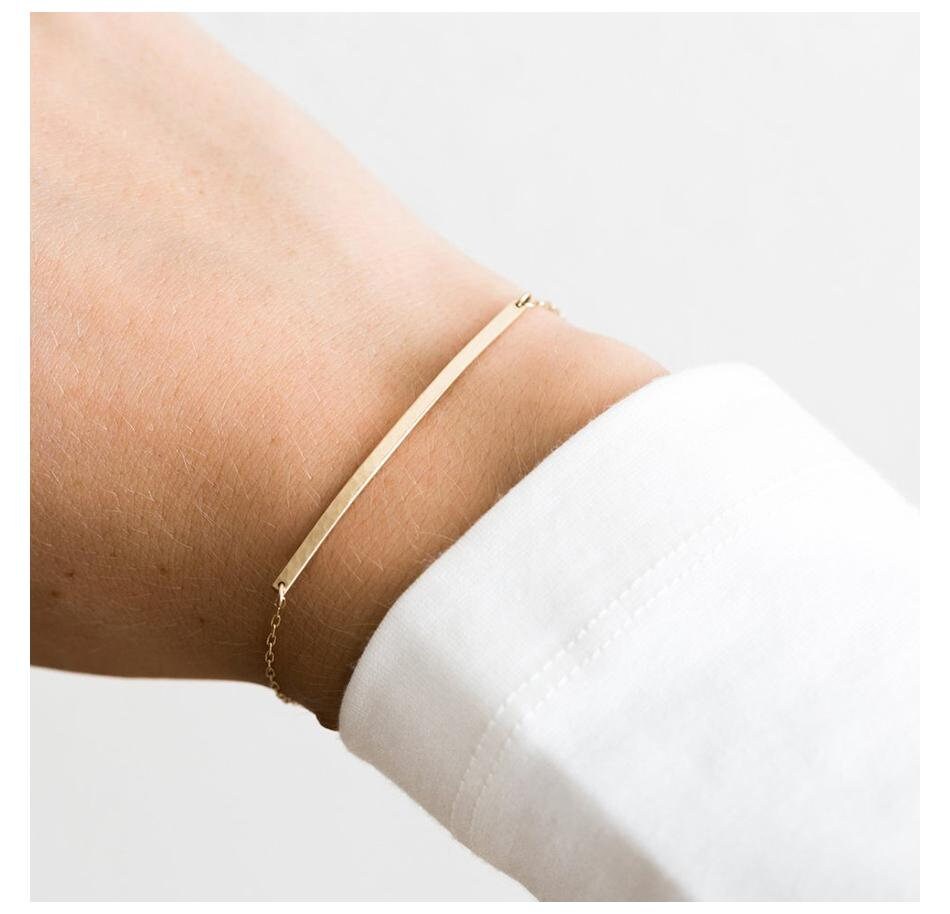 Long Bar, Women Bracelet, Women Jewelry, Thin Bracelet, Gold Bracelet, Silver Bracelet, Nameplated Bar, Minimalist Charm, Fashion Bracelet,