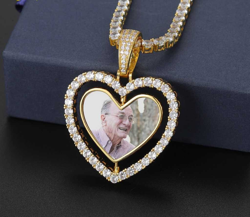 Customized Photo Double Sided Heart Pendant Necklace With Tennis Chain Cubic Zircon Men Women Hip-hop Copper Jewelry Customized Necklaces