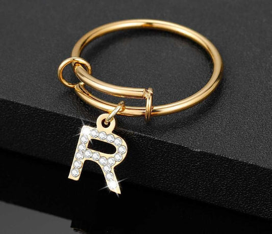 Alphabet Rings A-Z Initial Letter Rings Crystal Letter Ring Zircon Stainless Steel Rings Jewelry Fashion Adjustable Ring Customized Rings