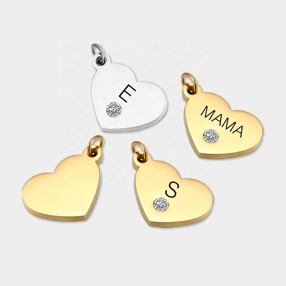 Heart Pendant, Charm Necklace, Diamond Initial.