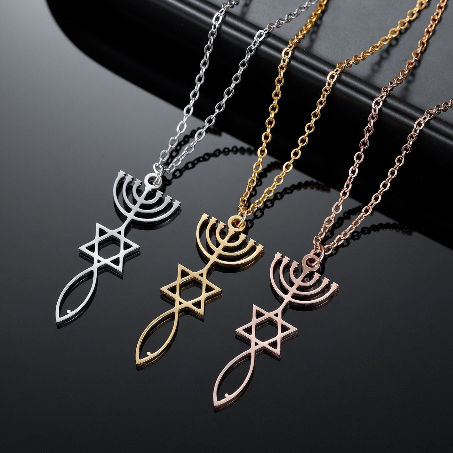 Messianic Seal Menorah Necklace Custom Stainless Steel Pendant Gold Choker Nameplate Necklace For Women Jewelry Customized Necklaces
