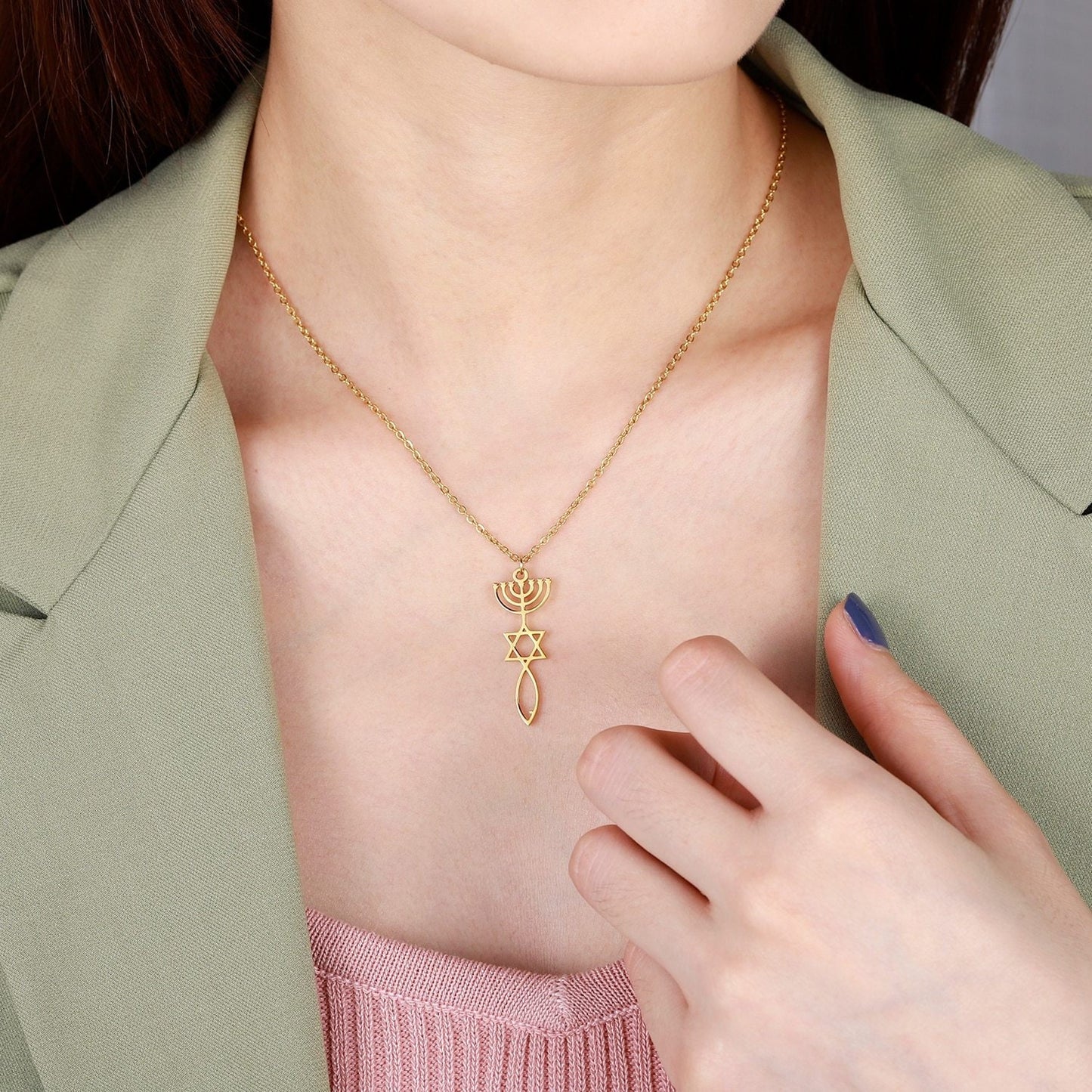 Messianic Seal Menorah Necklace Custom Stainless Steel Pendant Gold Choker Nameplate Necklace For Women Jewelry Customized Necklaces