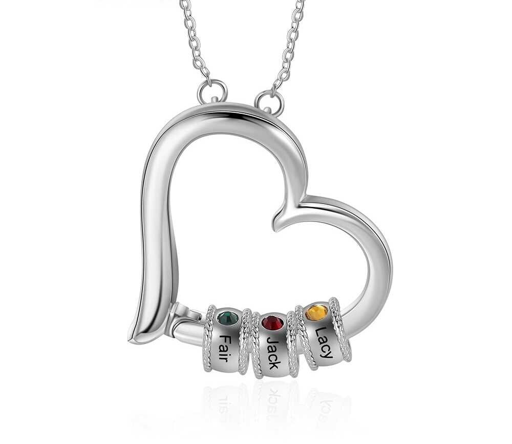 Personalized Family Heart Pendant with Birthstones Customized Engraving Name Mother Necklace New Year Christmas Gift Customized Necklaces
