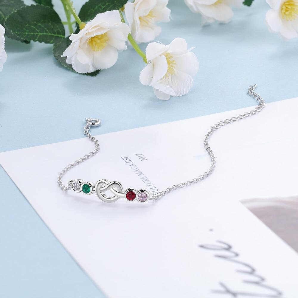 Personalized Heart Knot Bracelet with Birthstones Custom Adjustable Chain Charm Bracelets for Women Birthday Gifts Customized Bracelets