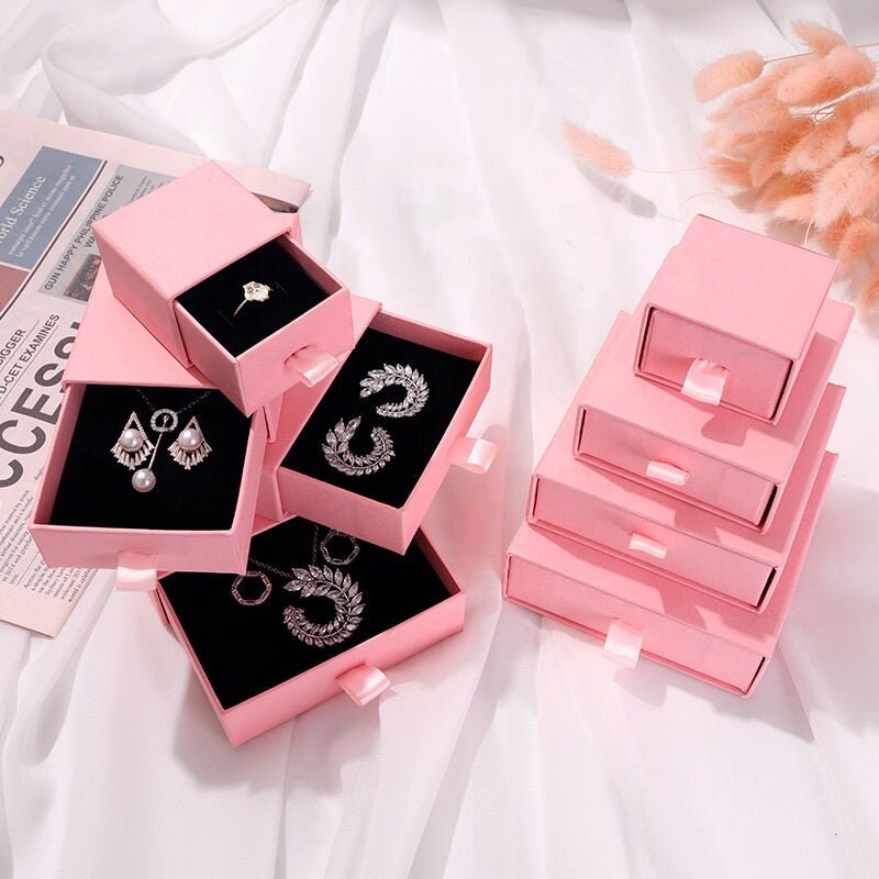 10Pcs Custom Logo Box Packaging Pink Jewelry Drawer Box Packaging Gift Paper Boxes Custom Packaging Branding Packing Cardboard Box Necklace