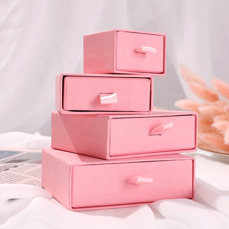 10Pcs Custom Logo Box Packaging Pink Jewelry Drawer Box Packaging Gift Paper Boxes Custom Packaging Branding Packing Cardboard Box Necklace