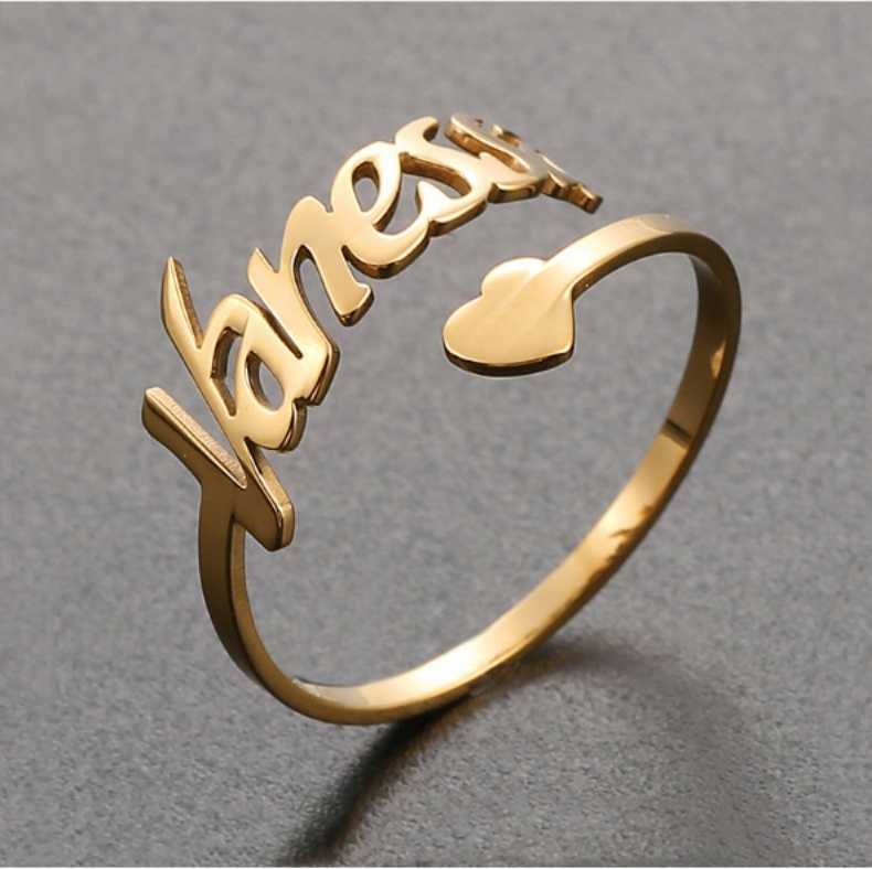 Adjustable Custom Name Ring With Heart Customized 3D 18K Gold Heart Ring Adjustable Stainless Steel Personalized Name Twisted Rings