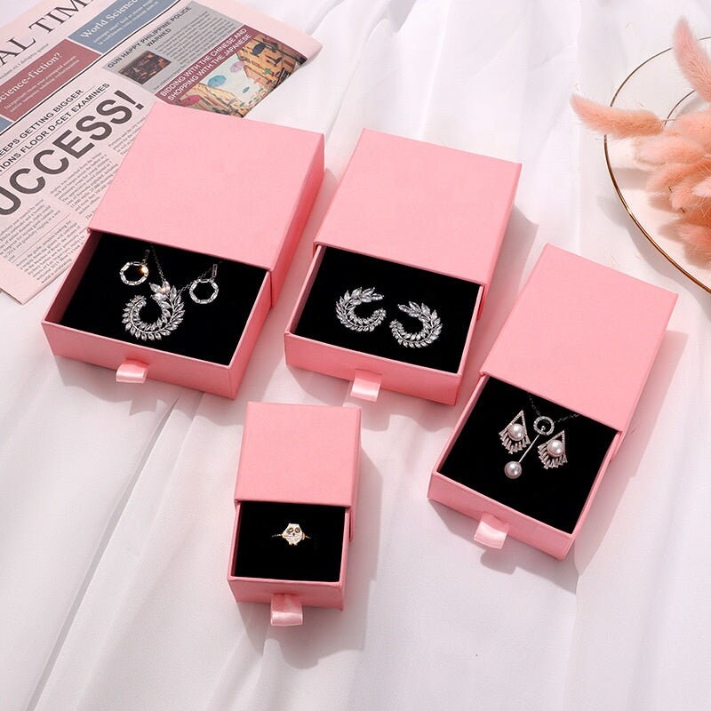 10Pcs Custom Logo Box Packaging Pink Jewelry Drawer Box Packaging Gift Paper Boxes Custom Packaging Branding Packing Cardboard Box Necklace