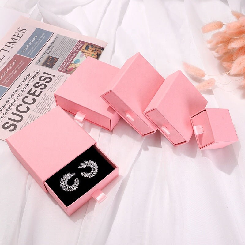 10Pcs Custom Logo Box Packaging Pink Jewelry Drawer Box Packaging Gift Paper Boxes Custom Packaging Branding Packing Cardboard Box Necklace