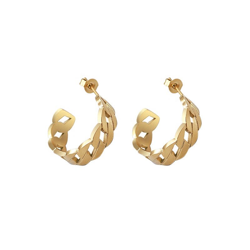 Woven Hollow Stud Earring Metal Dainty 18K Gold Cuban Earrings Women Vintage Titanium Steel Jewelry Korean Style Earrings