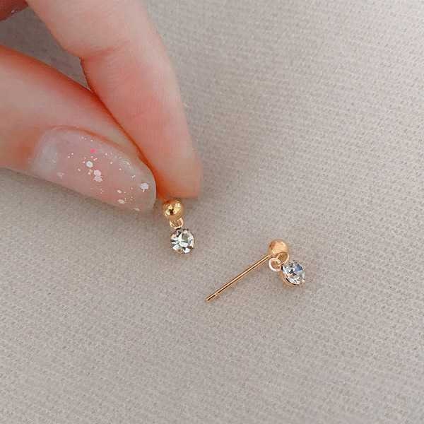 14K Sold Gold Diamond Piercing Earrings Ladies Jewelry Earrings Princess Cubic Zirconia Stones Earrings Gift Gift for her