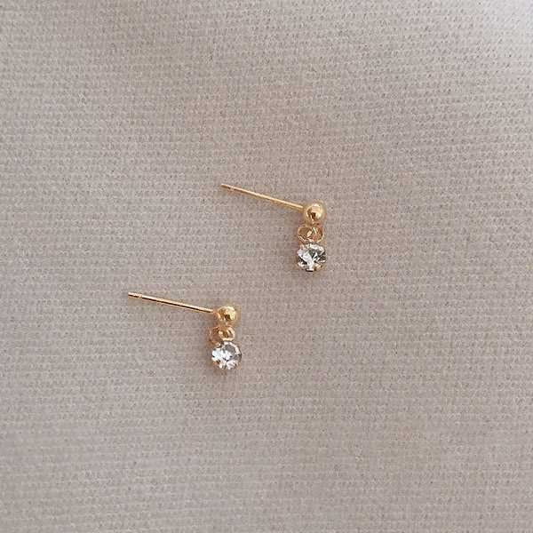 14K Sold Gold Diamond Piercing Earrings Ladies Jewelry Earrings Princess Cubic Zirconia Stones Earrings Gift Gift for her