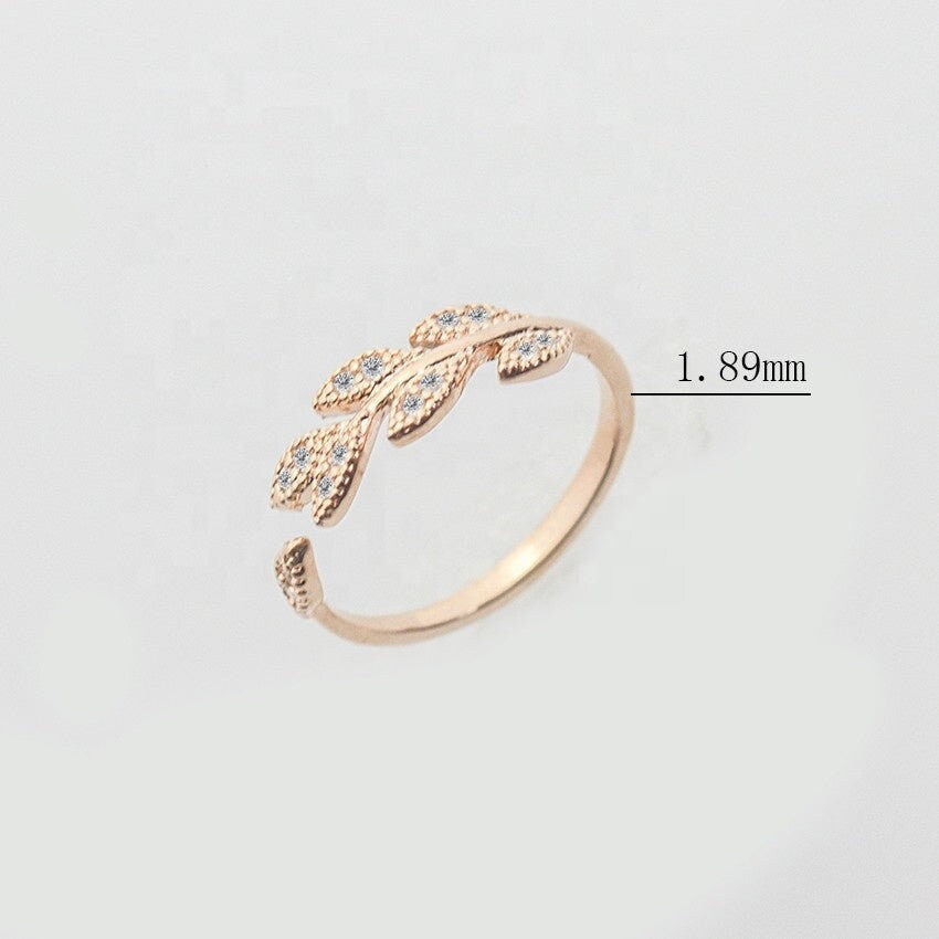 Zircon Stones Paved Leaf Resizable Knuckle Ring Open Adjustable Zircon Stones Branch Leaf Ring Zirconia Stones Leaves Open Adjustable