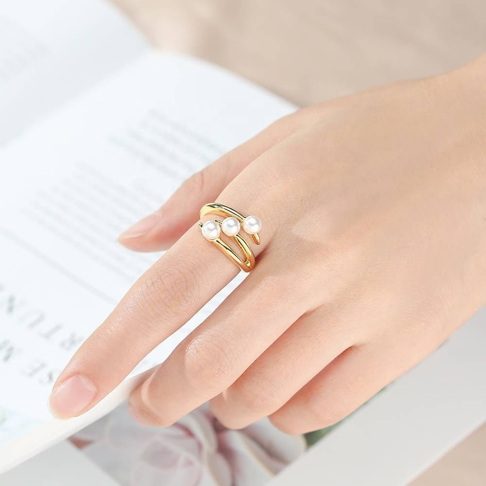 14K Gold Filled Bague Pearl Line Design Ring Pearl Rings Jewelry Women Wedding Anniversary Gift Bridesmaid Gift For Her