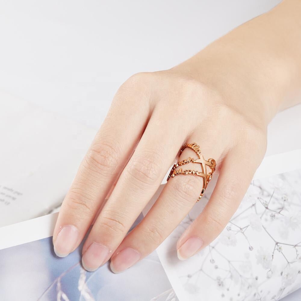 Personalized Name Plated Open Ring Custom Names Finger Ring For Women Customized Nameplate Ring Custom Name Letters Engraved Adjustable