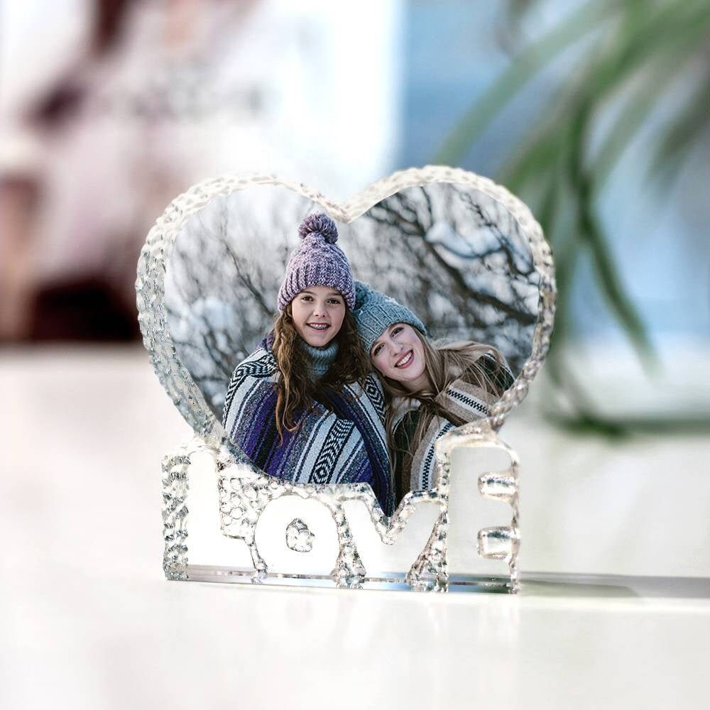 Personalized Photo Transparent Heart Frame Customized Home Decoration Acrylic Crystal Glass Custom Love Heart Shape Photo Transparent Frame