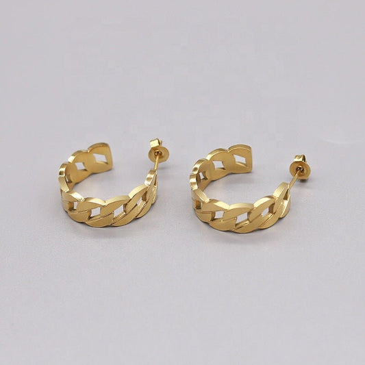 Woven Hollow Stud Earring Metal Dainty 18K Gold Cuban Earrings Women Vintage Titanium Steel Jewelry Korean Style Earrings