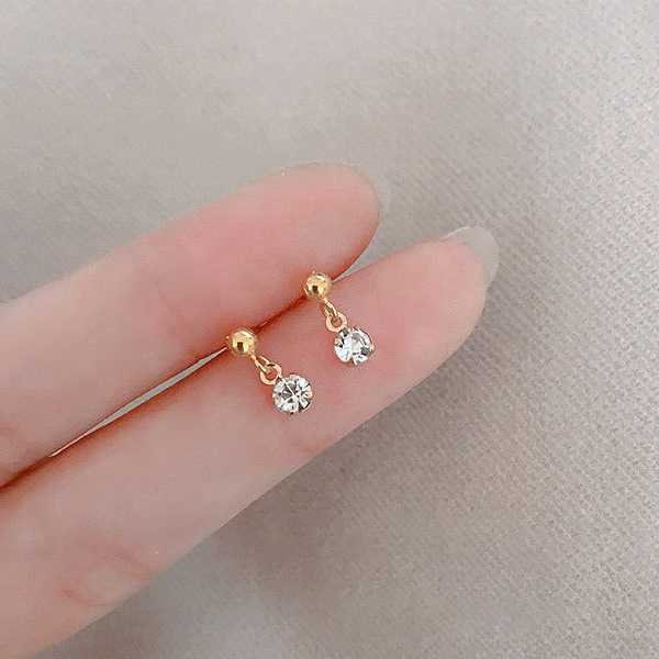 14K Sold Gold Diamond Piercing Earrings Ladies Jewelry Earrings Princess Cubic Zirconia Stones Earrings Gift Gift for her